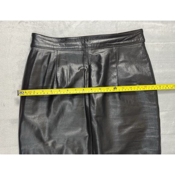 Vintage Dominique Leather Black Size 10 High Waist Midi Pleated 80s 90s - Picture 5 of 11